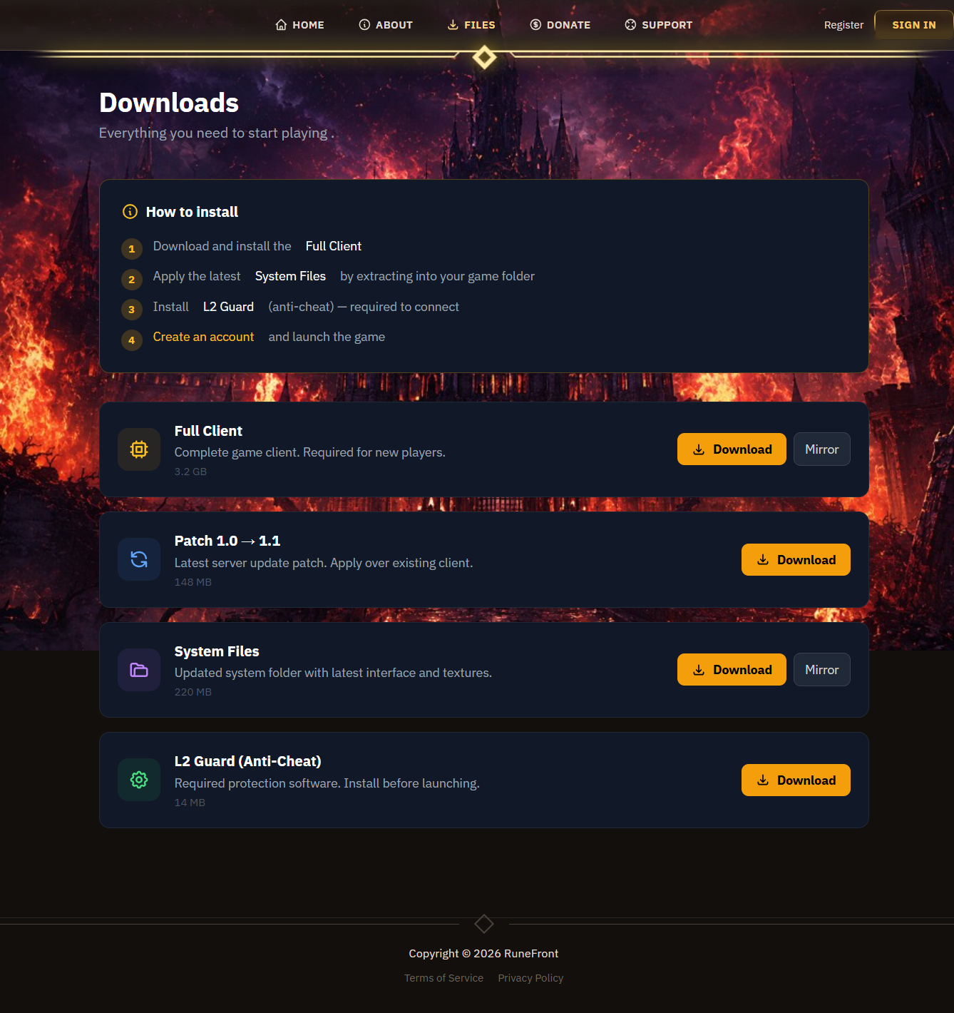 RuneFront layout