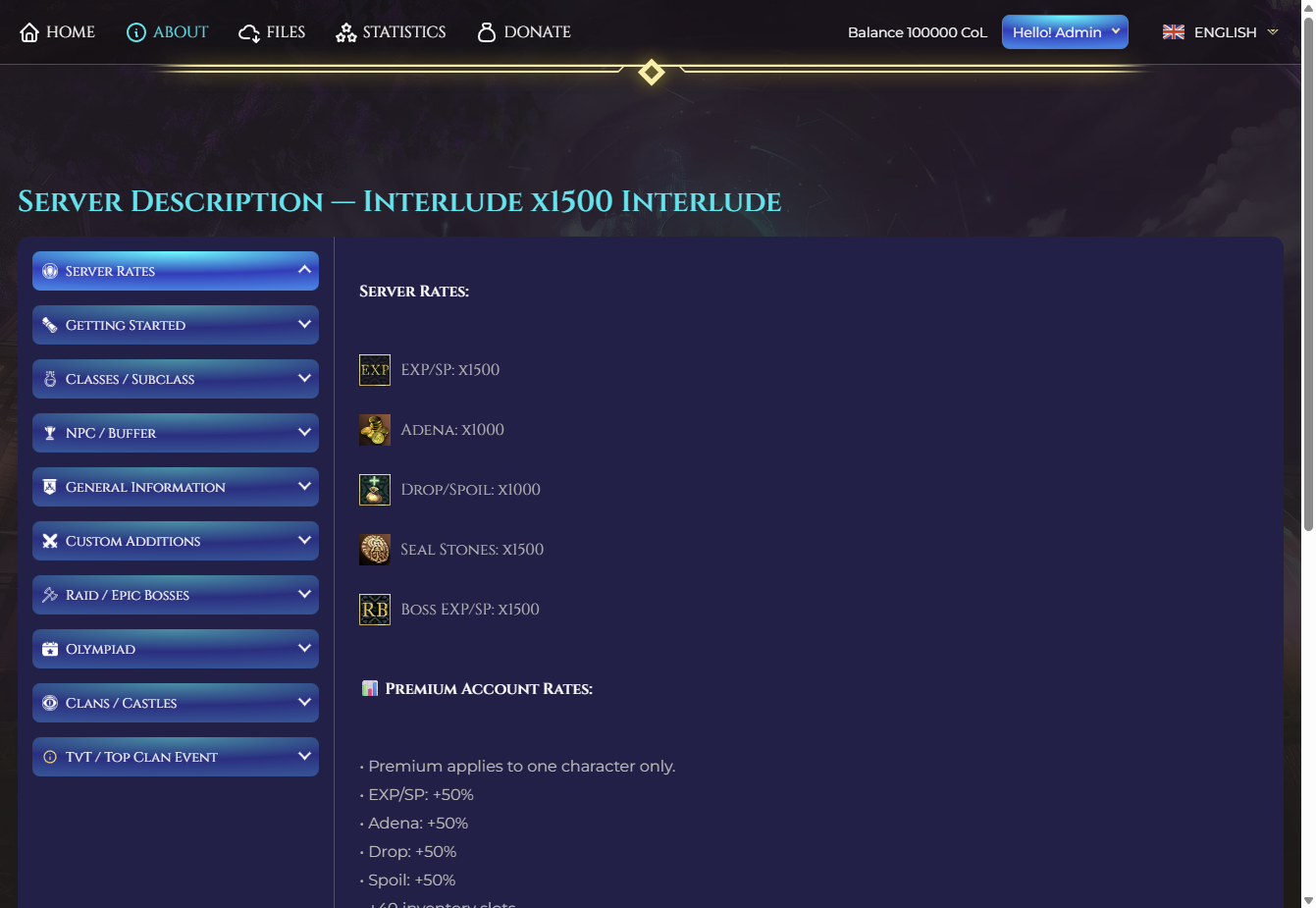 Lineage2 Website preview